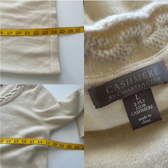 Charter Club 2-ply 100% Cashmere Cream Sweater Braided Crewneck Soft Knit Large. - Picture 6 of 8